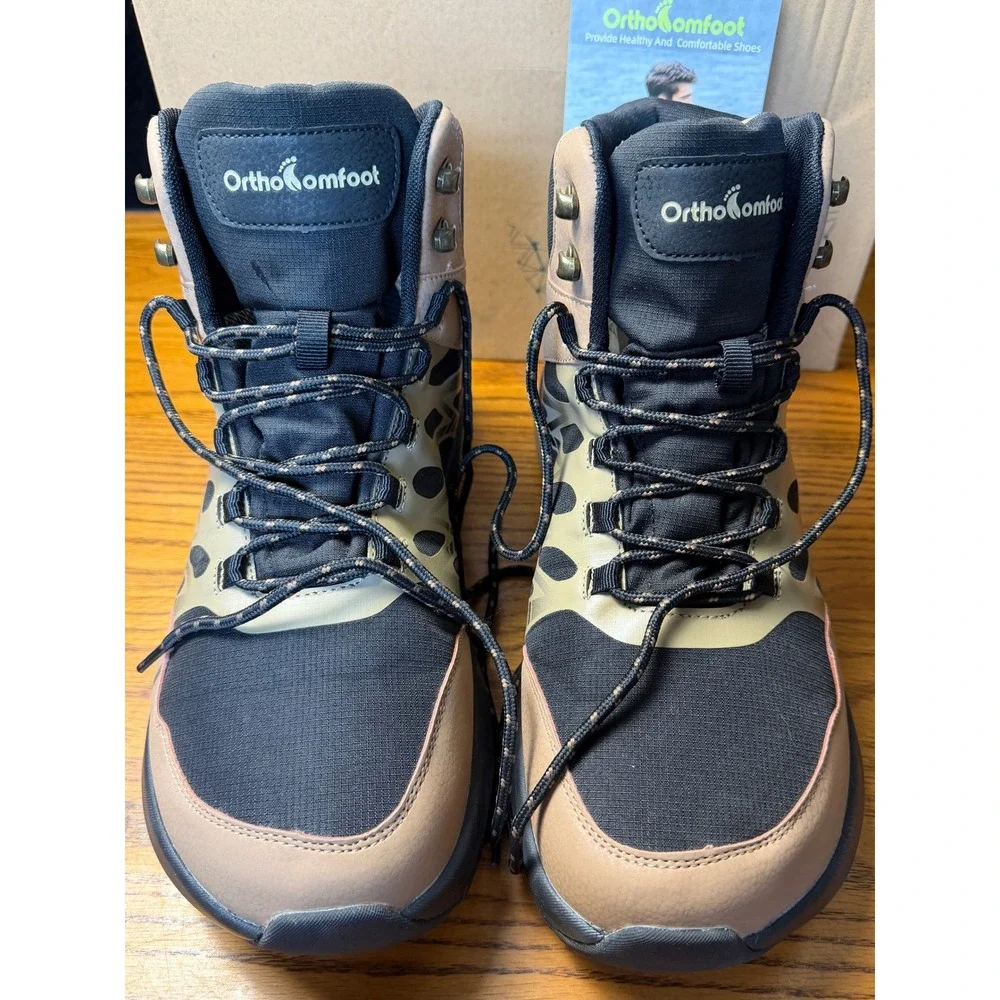 Orthocomfoot Mens Wide Hiking Boots: 01A Khaki Black Size 46 EU 12 US 25DS01A
